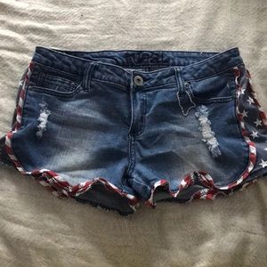 Distressed American flag style jean shorts